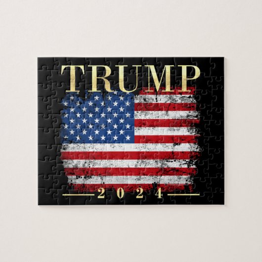 Trump 2024 Elegante gouden  Amerikaanse vlag Legpuzzel (Horizontaal)