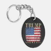 Trump 2024 Elegante gouden  Amerikaanse vlag Sleutelhanger (Voorkant Links)