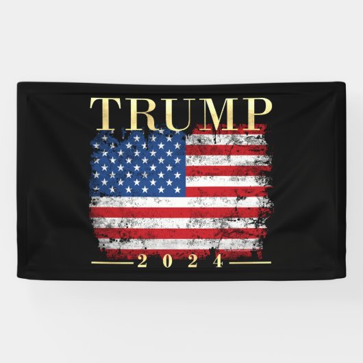Trump 2024 Elegante gouden Amerikaanse vlag Spandoek (Horizontaal)