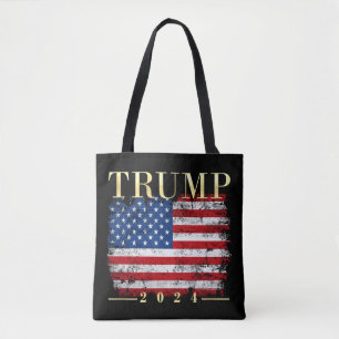 Trump 2024 Elegante gouden  Amerikaanse vlag Tote Bag