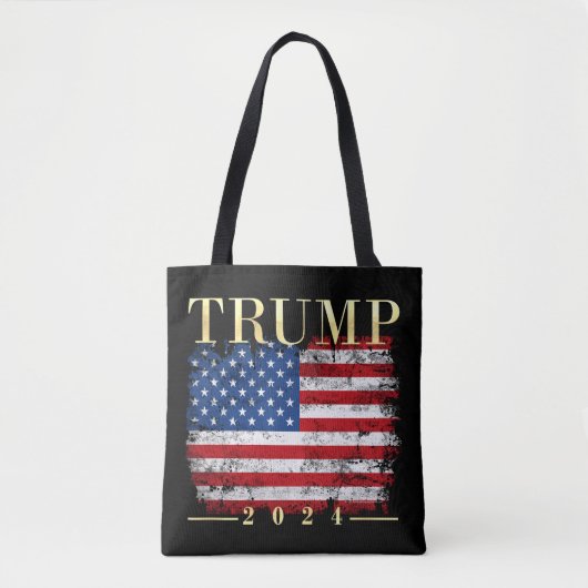 Trump 2024 Elegante gouden  Amerikaanse vlag Tote Bag (Voorkant)