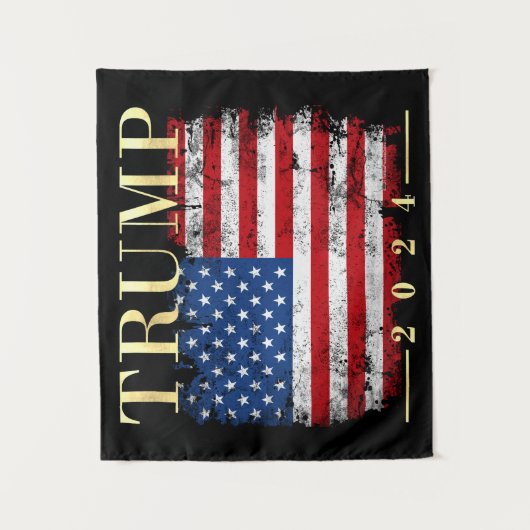 Trump 2024 Elegante gouden  Amerikaanse vlag Wandkleed (Voorkant)