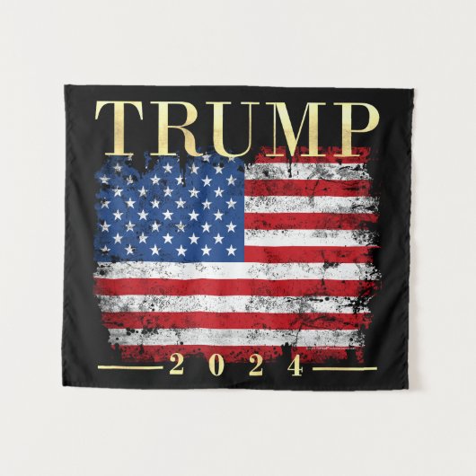 Trump 2024 Elegante gouden  Amerikaanse vlag Wandkleed (Voorkant (horizontaal))
