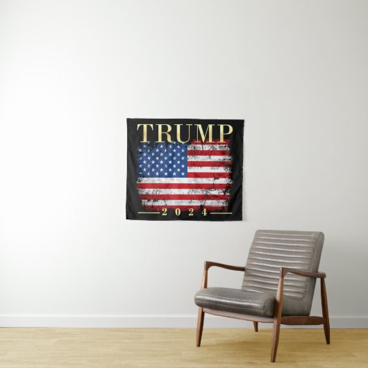 Trump 2024 Elegante gouden  Amerikaanse vlag Wandkleed (In Situ (horizontaal))