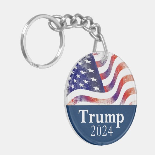 Trump 2024 Faded Amerikaanse vlag campagne Sleutelhanger (Voorkant Links)