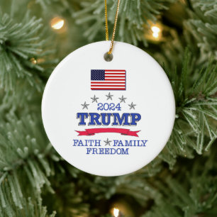 Trump 2024 Faith Family Freedom Keramisch Ornament