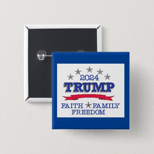 Trump 2024 Faith Family Freedom Vierkante Button 5,1 Cm (Voorkant /achterkant)