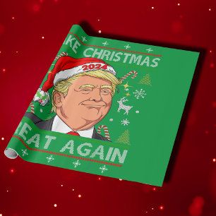Trump 2024 Grappig Maak Kerstmis weer groot Groen Cadeaupapier