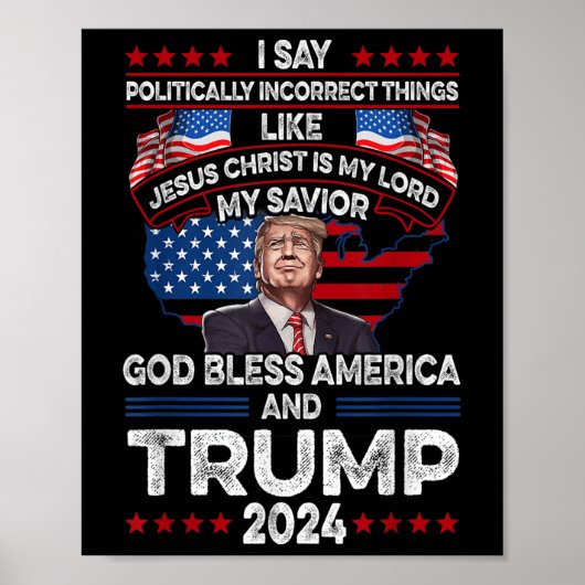 Trump 2024 Grappige God Zegen Amerika Jezus Christ Poster (Voorkant)