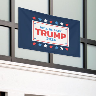 Trump 2024 Hij komt terug VS politieke humor Spandoek
