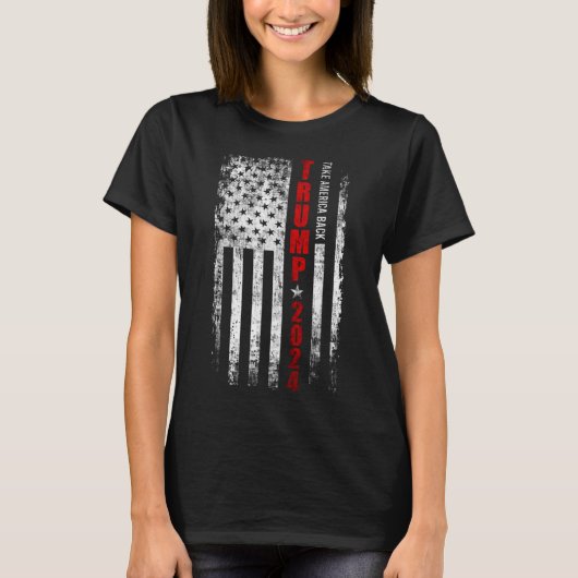 Trump 2024 Neem Amerika terug Amerikaanse vlag Pat T-shirt (Voorkant)
