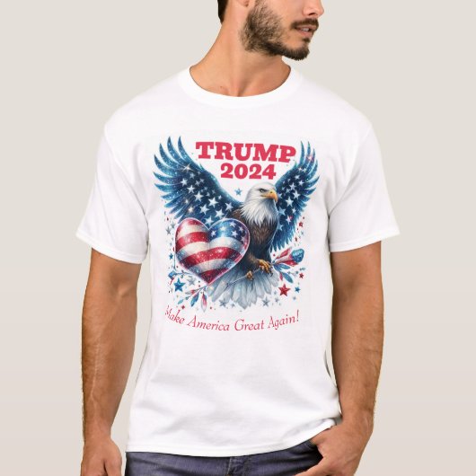 Trump 2024 Patriottische Adelaar en Hart T-shirt (Voorkant)