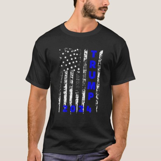 Trump 2024 Politielijn Blue Law Enforcement Americ T-shirt (Voorkant)