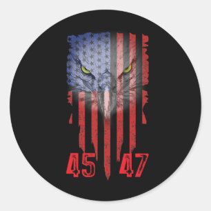 Trump 2024 President 45 en 47 Amerikaanse vlag Tru Ronde Sticker