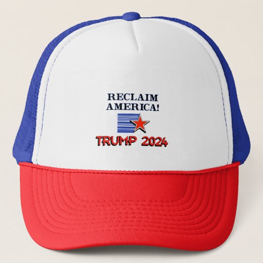 Trump 2024 Reclaim America Trucker Hat Trucker Pet (Voorkant)