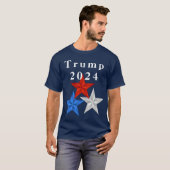 Trump 2024 Rode, witte en blauwe ster T-shirt (Voorkant volledig)