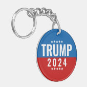 Trump 2024 Rood en Blauw w/Stars Sleutelhanger (Voorkant Links)