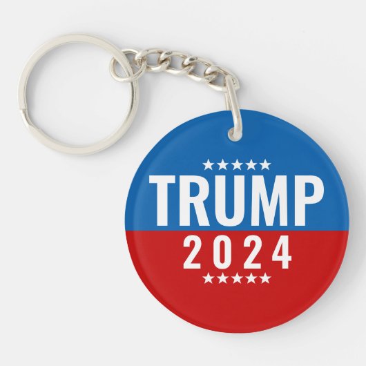 Trump 2024 Rood en Blauw w/Stars Sleutelhanger (Voorkant)