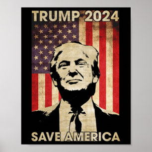 Trump 2024 Save America Amerikaanse vlag verkiezin Poster