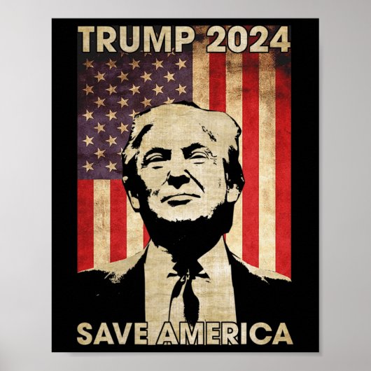 Trump 2024 Save America Amerikaanse vlag verkiezin Poster (Voorkant)