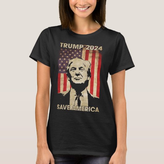 Trump 2024 Save America Amerikaanse vlag verkiezin T-shirt (Voorkant)