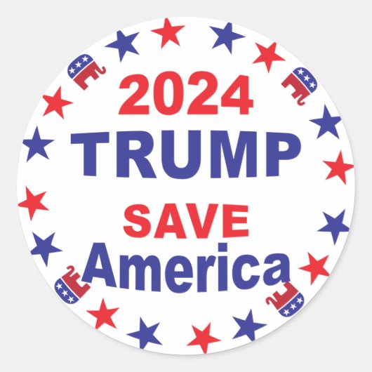 TRUMP 2024 SAVE AMERICA RONDE STICKER (Voorkant)