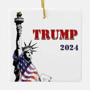 Trump 2024 Statue of Liberty Flag Keramisch Ornament