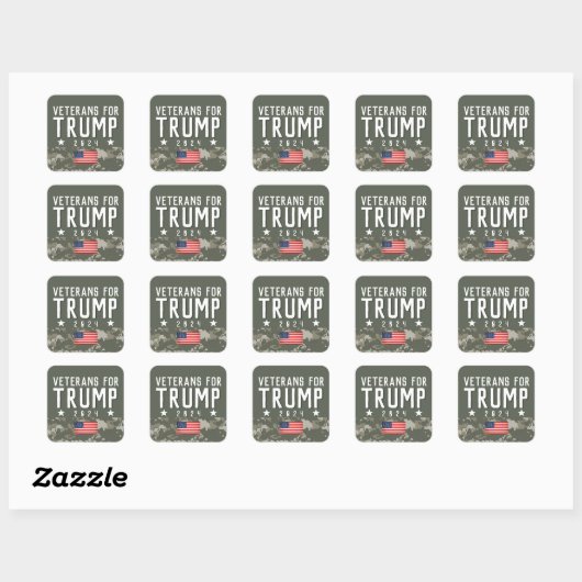 Trump 2024 Veteranen voor Trump Camo Vierkante Sticker (Vel)