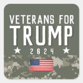 Trump 2024 Veteranen voor Trump Camo Vierkante Sticker (Voorkant)
