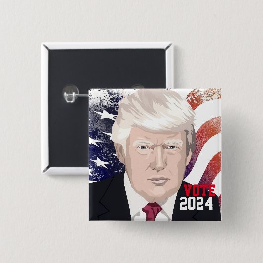 Trump 2024 vierkante button 5,1 cm (Voorkant /achterkant)