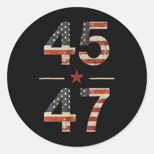 Trump 2024 Vintage 45 47 Amerika Vlag Shirt voor W Ronde Sticker