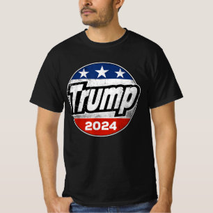 Trump 2024 voor President Amerikaanse vlag Button T-shirt