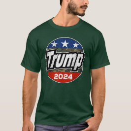 Trump 2024 voor President Retro Camouflage Button T-shirt