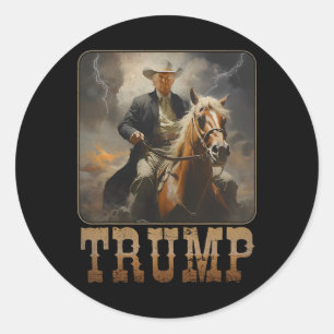 Trump 2025 President Cowboy Paardrijden Paard West Ronde Sticker