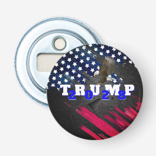 Trump 2028 op Vlag met Kale Adelaar Button Flesopener