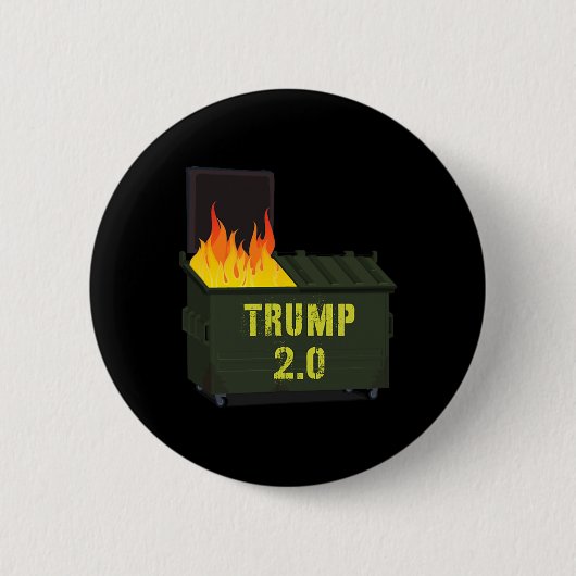 Trump 2.0 vuilcontainer brand 2025 ronde button 5,7 cm (Voorkant)
