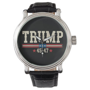 Trump 45 47 Amerikaanse Vlag Retro Vintage Horloge