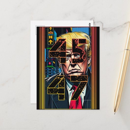 Trump 45 47 Pop Kunstportret Briefkaart (Voorkant / Achterkant in situ)
