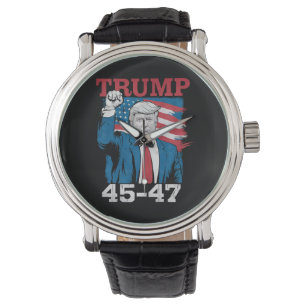Trump 45 47 Vintage Retro USA Vlag van Amerika Horloge