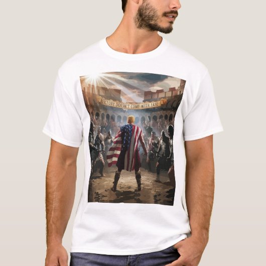 Trump afgebeeld als een gladiator in een oude Rome T-shirt (Voorkant)