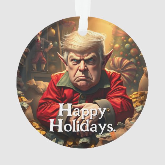 Trump als boze kerstelf ornament (achterkant)
