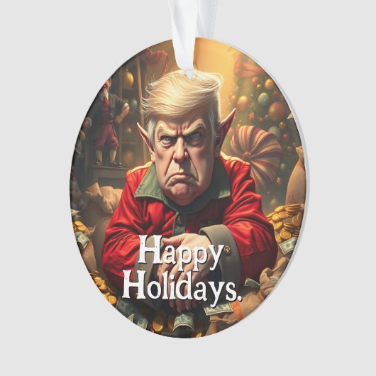 Trump als boze kerstelf ornament (voorkant)