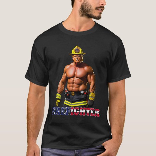 Trump als een buff brandweerman Trump 2024 T-shirt (Voorkant)