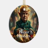 Trump als vrolijke kerstelf keramisch ornament (Rechts)