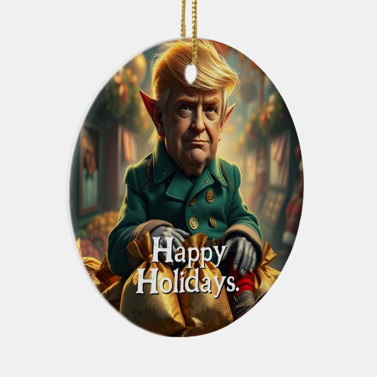 Trump als vrolijke kerstelf keramisch ornament (Rechts)