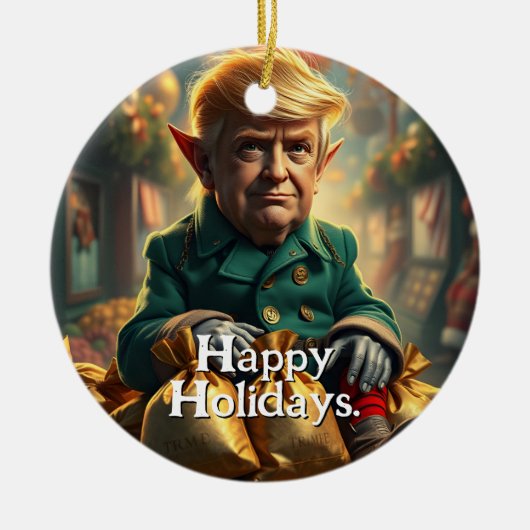 Trump als vrolijke kerstelf keramisch ornament (Voorkant)