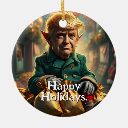 Trump als vrolijke kerstelf keramisch ornament (Achterkant)