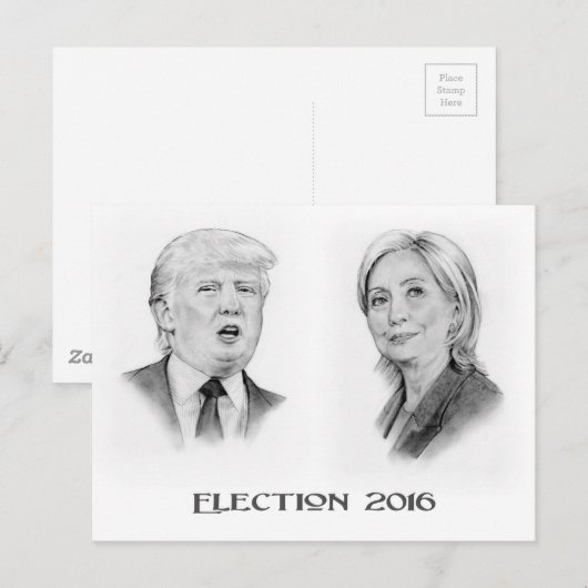 Trump and Hillary Pencil Portraits, Verkiezing 201 Briefkaart (Voorkant / Achterkant)