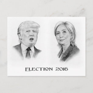 Trump and Hillary Pencil Portraits, Verkiezing 201 Briefkaart