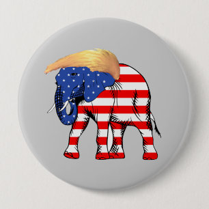 Trump Bad Hair Olifant Ronde Pin-Back Button, ZSS Button 4,0 Cm